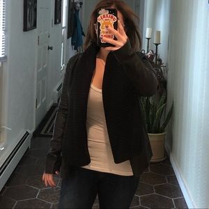 VINCE. small leather and  drape sweater jacket